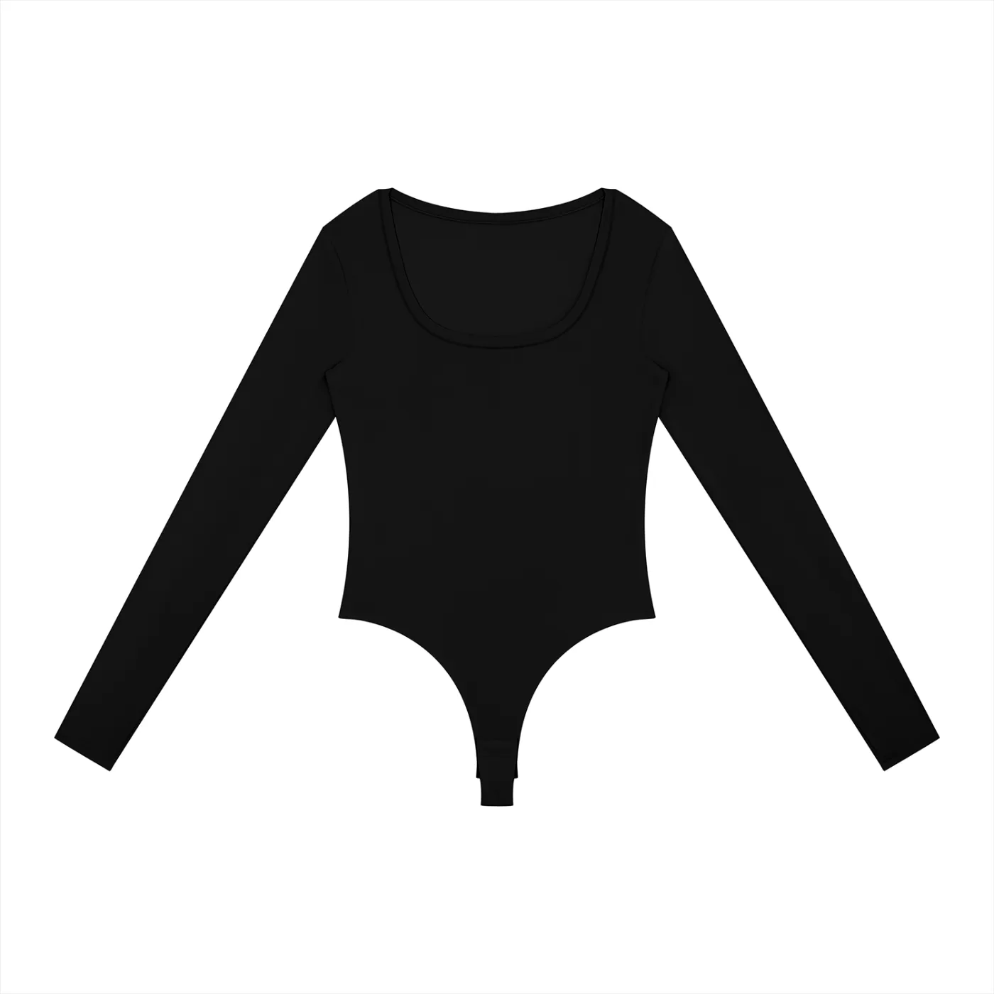 Long-Sleeve Scoop Bodysuit — Black