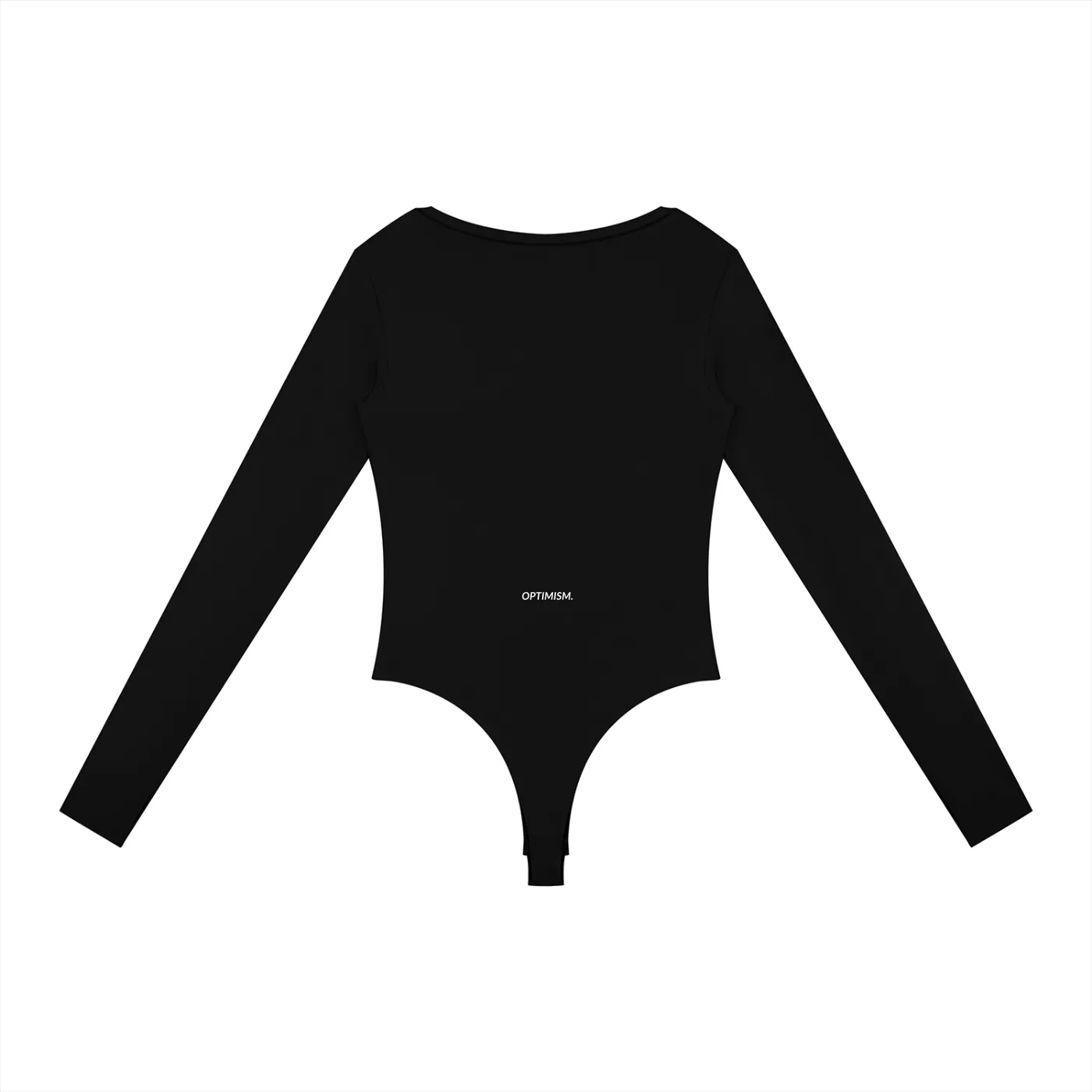 Long-Sleeve Scoop Bodysuit — Black — construction detail