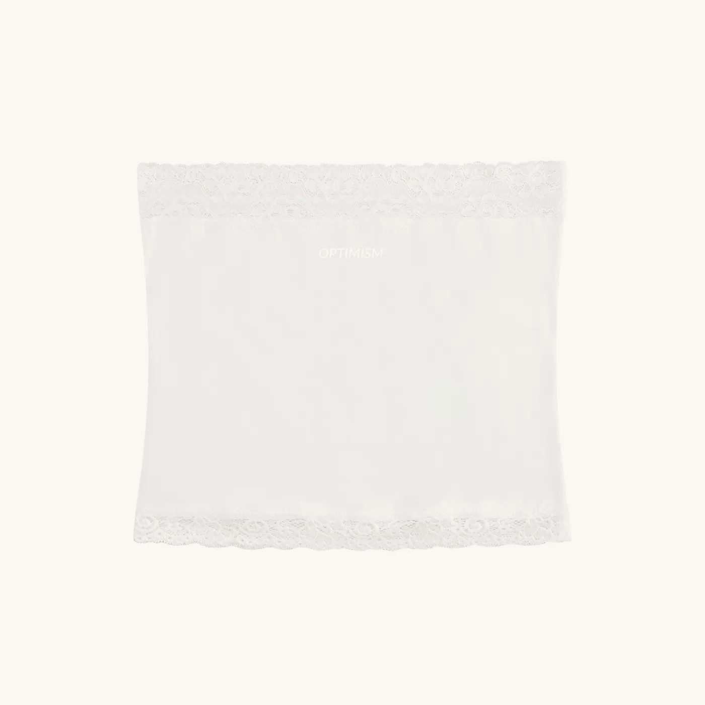 Lace Tube Top — White worn — OPTIMISM. LATE FALL campaign