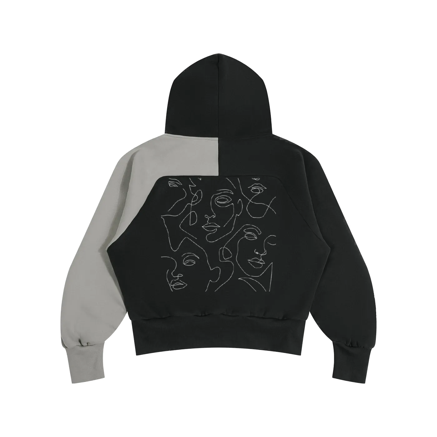 Face Quarter-Zip Hoodie — Black / Grey — construction detail