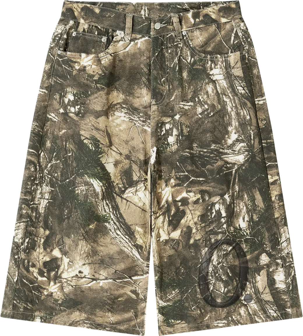 Branch Camo Denim Short worn — OPTIMISM. LATE FALL campaign
