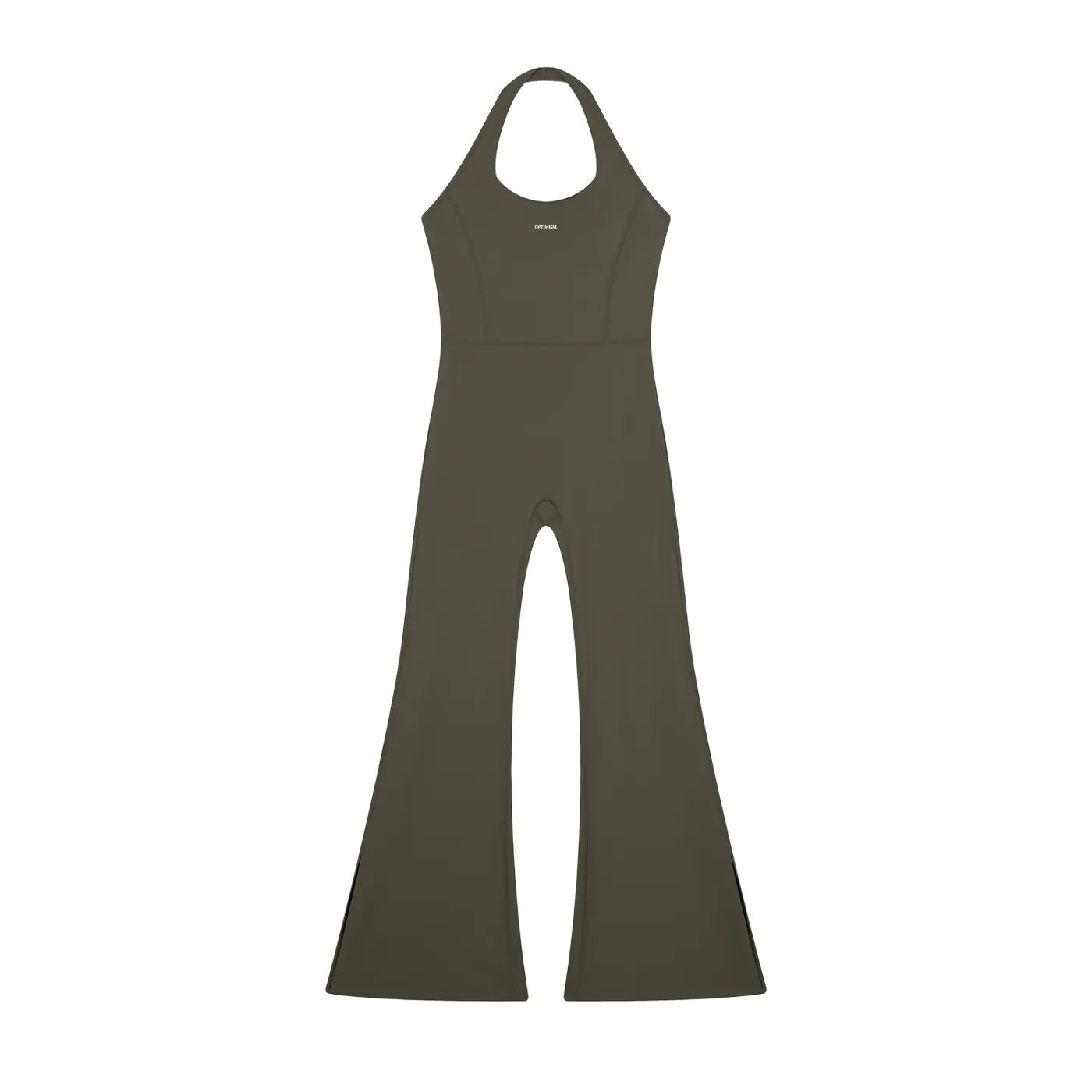 Halter Flare Jumpsuit — Olive in Olive — view 4 of 5