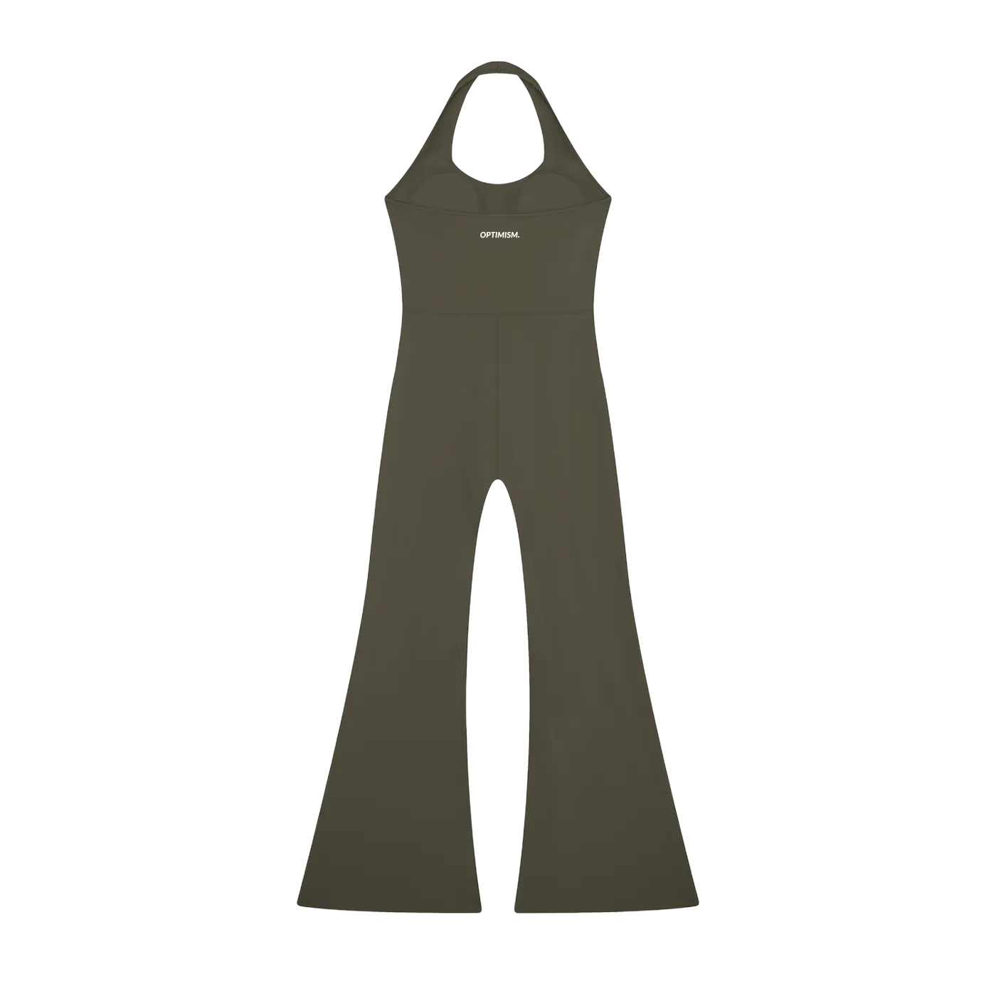 Halter Flare Jumpsuit — Olive in Olive — view 5 of 5