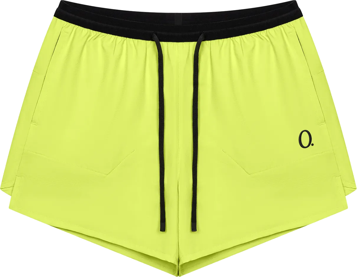 Lined Run Short — Lime worn — OPTIMISM. LATE FALL campaign