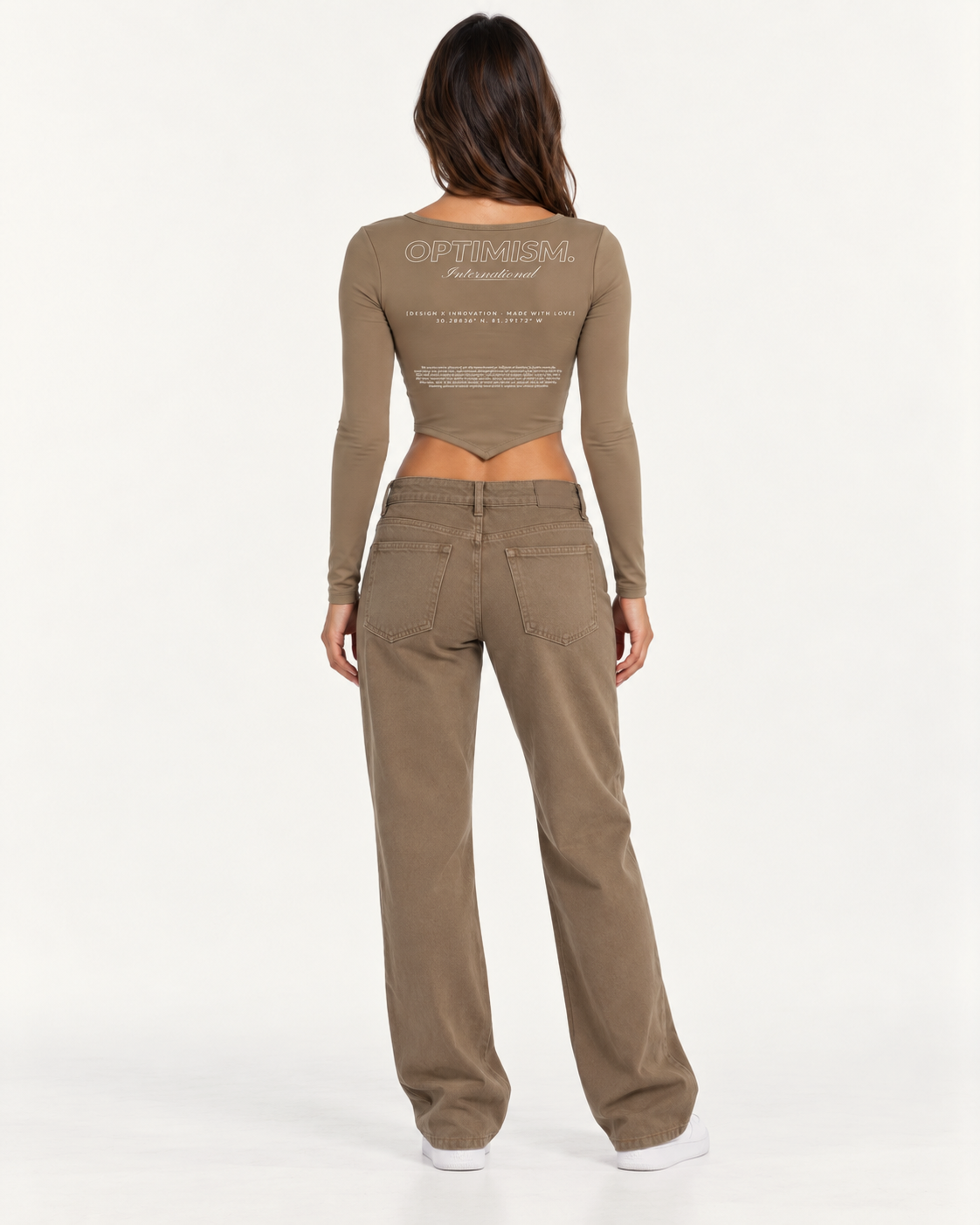 Corset Long-Sleeve — Taupe worn — OPTIMISM. LATE FALL campaign