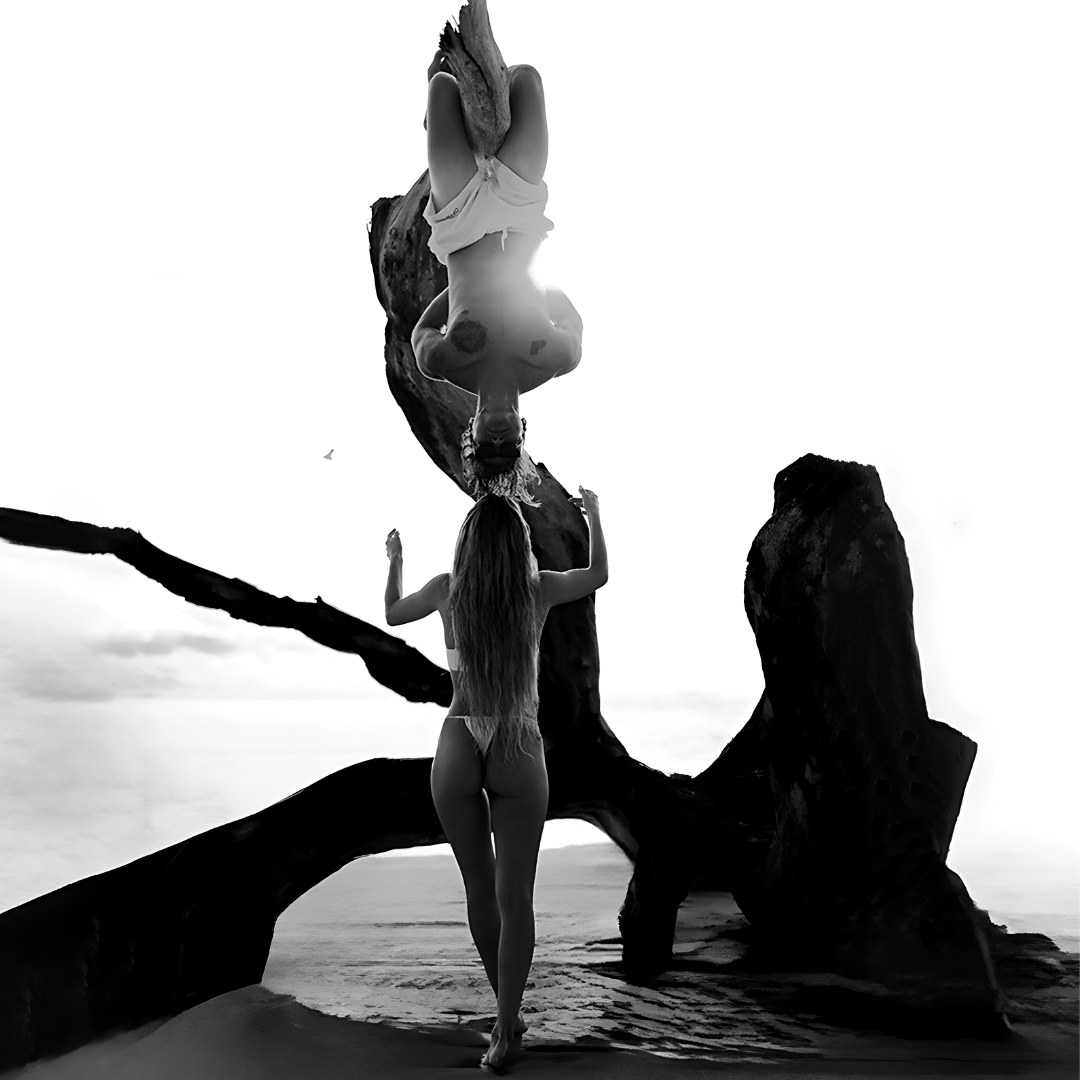 OPTIMISM. campaign photograph at sunrise on the shoreline, black and white