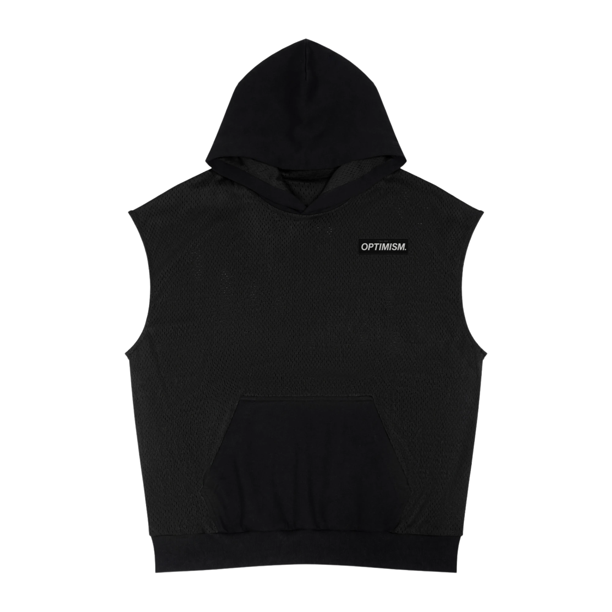 Sleeveless Mesh Hoodie — Black