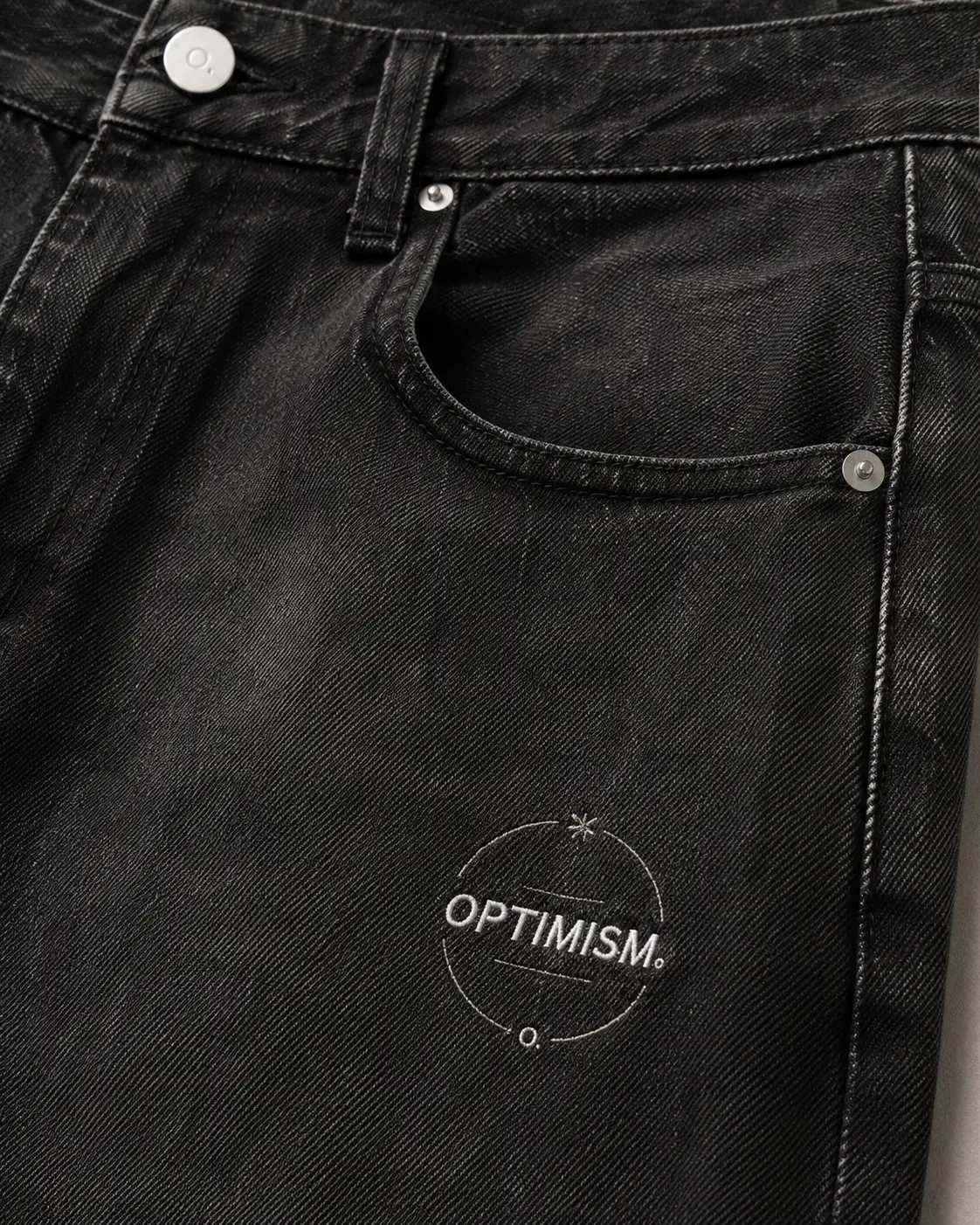 Wide-Leg Denim — Washed Black — construction detail