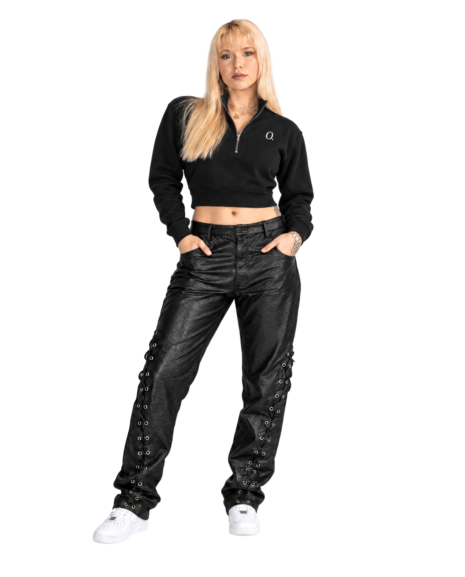 Cropped Quarter-Zip — Black