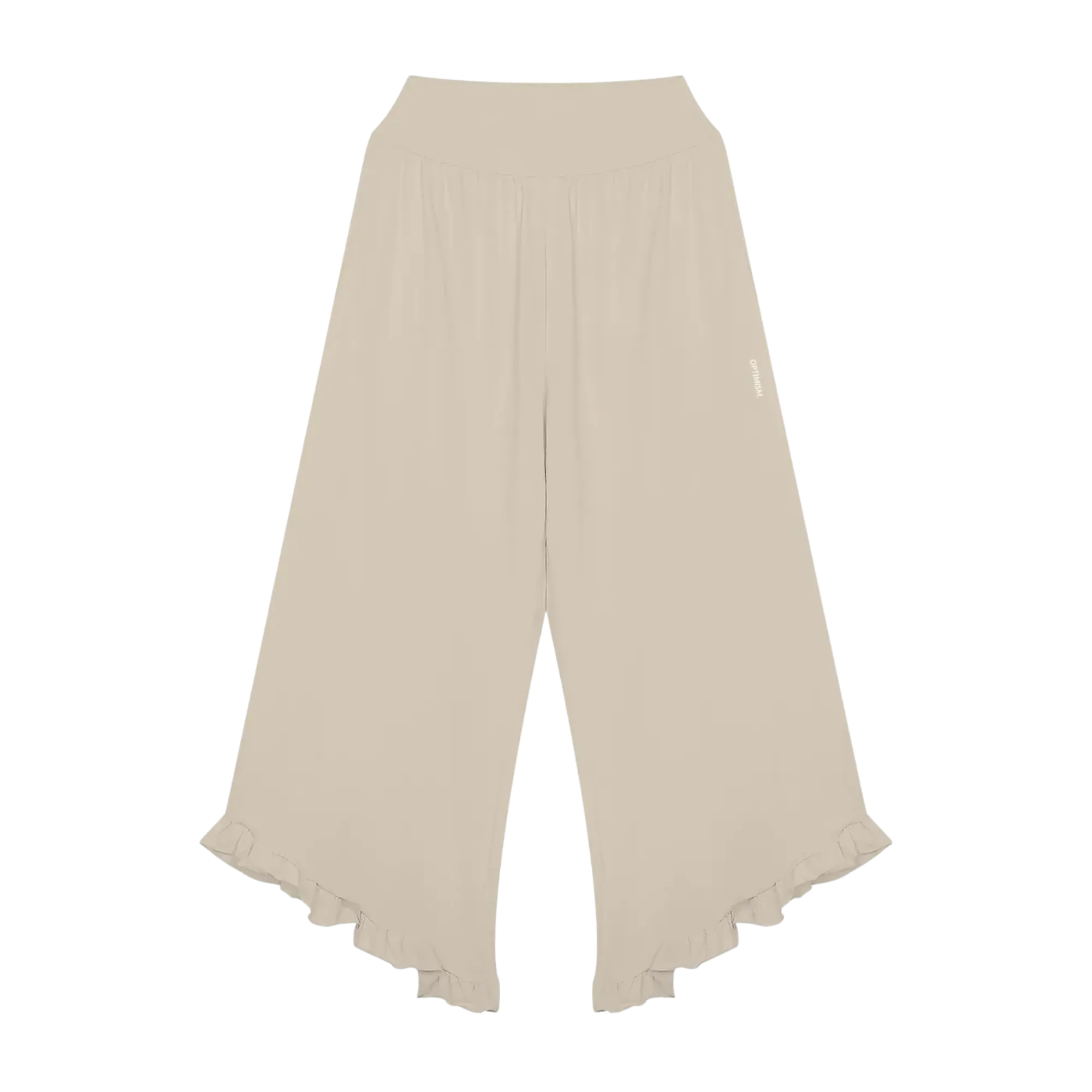 Ruffle-Hem Wide Trouser — Bone